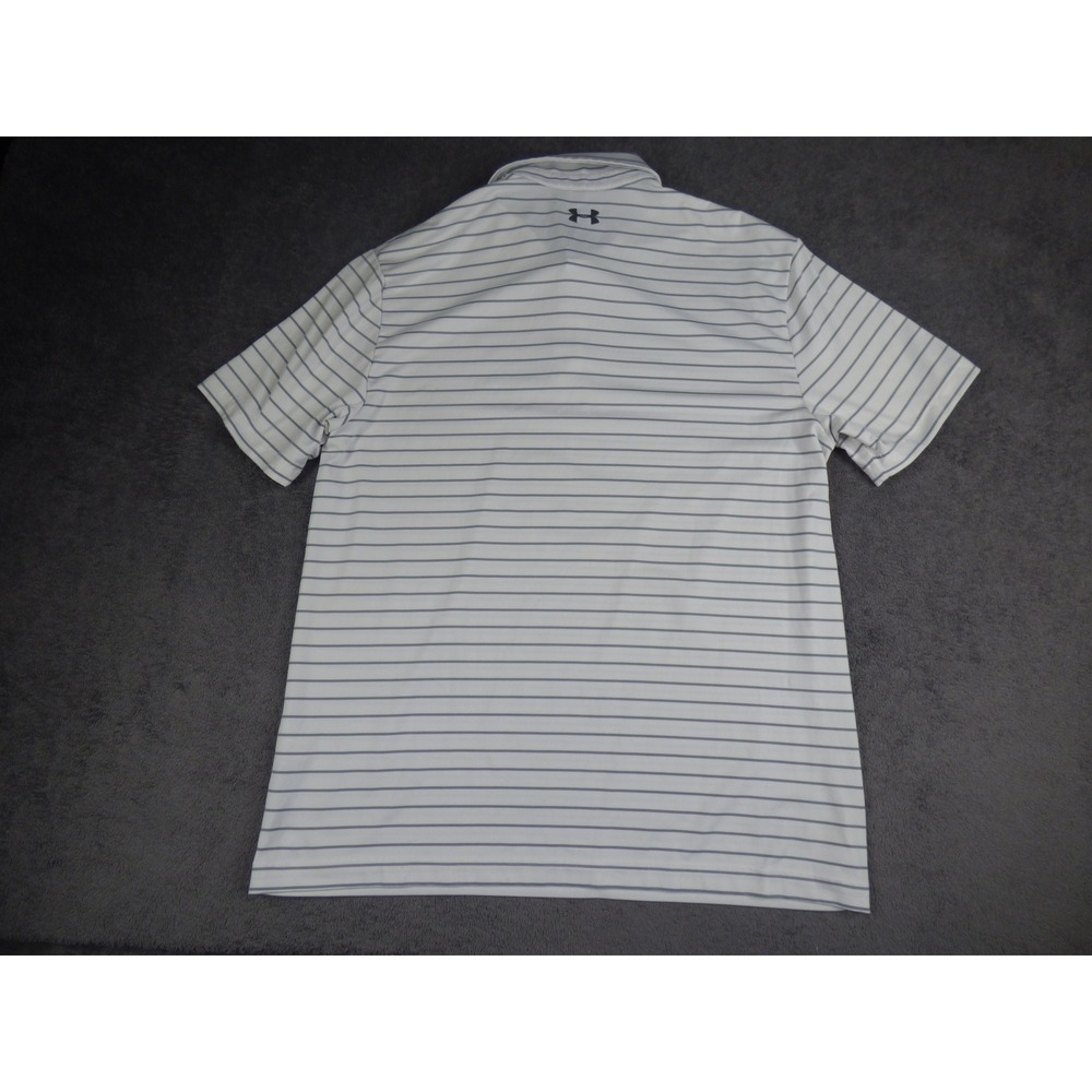 Under Armour Playoff Polo Mens Large White Grey Striped Short Sleeve Golf Shirt - Picture 11 of 12
